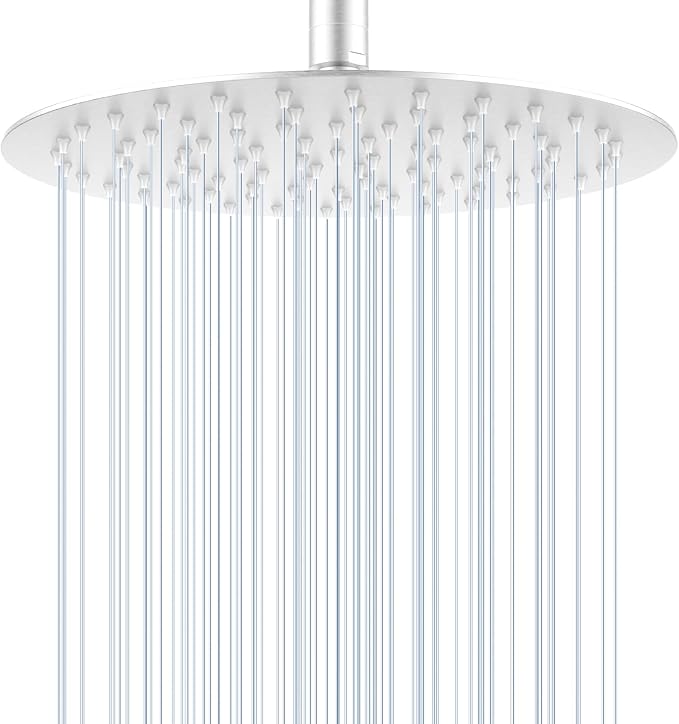 10 Inch Brushed Nickel Round Rain Shower Head, All Metal Stainless Steel Rainfall Shower Heads with 100 Anti-Clog Silicone Nozzles, Wall or Ceiling Mount