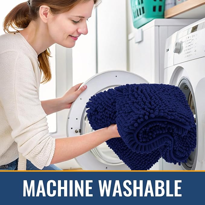 Arotive Bathroom Rugs 44x24, Soft Absorbent Shaggy Chenille Bath Rugs | Navy, Machine Washable Rubber Backing Bath Mats for Bathroom Floor Tub and Shower Home Decor Accessories