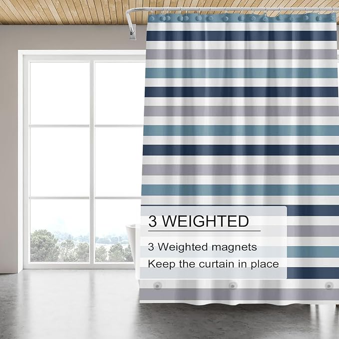 TIKABC Shower Curtain Liner, 4G PEVA Shower Liner, Plastic Waterproof Shower Curtains, 72x72 inch with Grommet Holes 3 Magnetic Weights