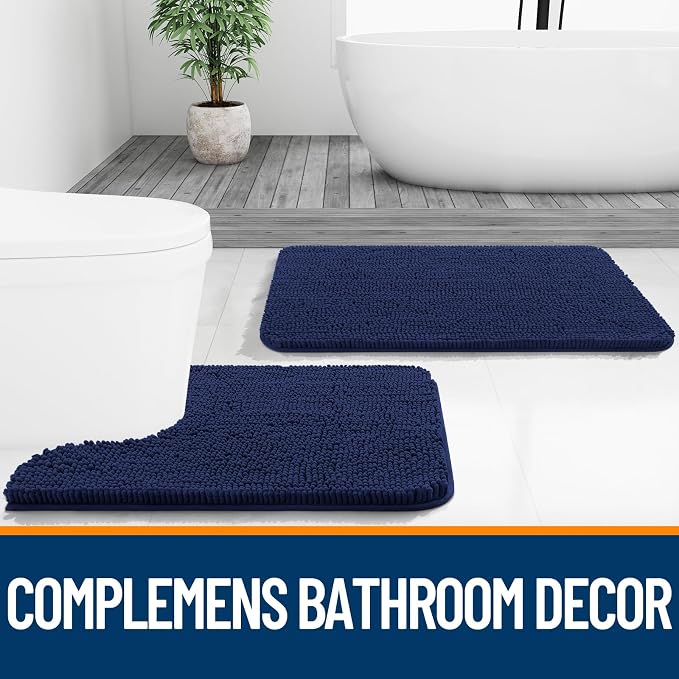 OLANLY Bathroom Rugs 30x20, Extra Soft Absorbent Chenille Bath Rugs | Twilight Sapphire, Quick-Drying Rubber Backing, Washable Bath Mat for Bathroom Floor, Tub and Shower, Home Decor Accessories