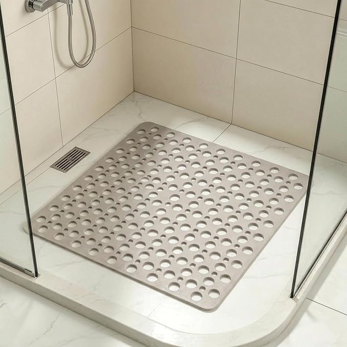 Casa and Beyond Shower Mat, Secure Shower Mats Easy to Clean, Showers Mat with Suction Cup, Washable Non-Slip Bathtub Mats for Inside Showers (Khaki, 20.9" x 20.9")