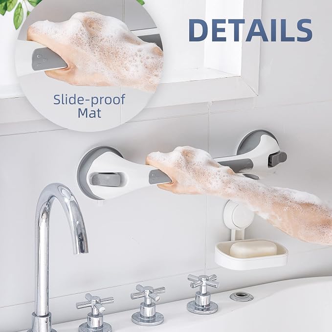 Shower Grab Bars,Suction Shower Handles,2 Pack,16.8",Grey | safety for elderly,seniors,showers,bathtubs&toilet,bathroom grip bar heavy duty rails,no drilling removable waterproof