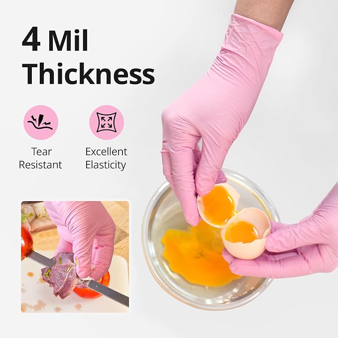 SwiftGrip Nitrile Exam Gloves, 4 Mil, Cherry Blossom, Food Safe Gloves Disposable Latex Free, Powder Free