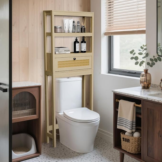 Over Toilet Storage Cabinet with Barn Door & Adjustable Shelves | 24 Inch Wide Bathroom Organizer, Space-Saving, Sturdy Wood, Anti-Tipping, Easy Assembly, for Restroom, Laundry, Small Spaces