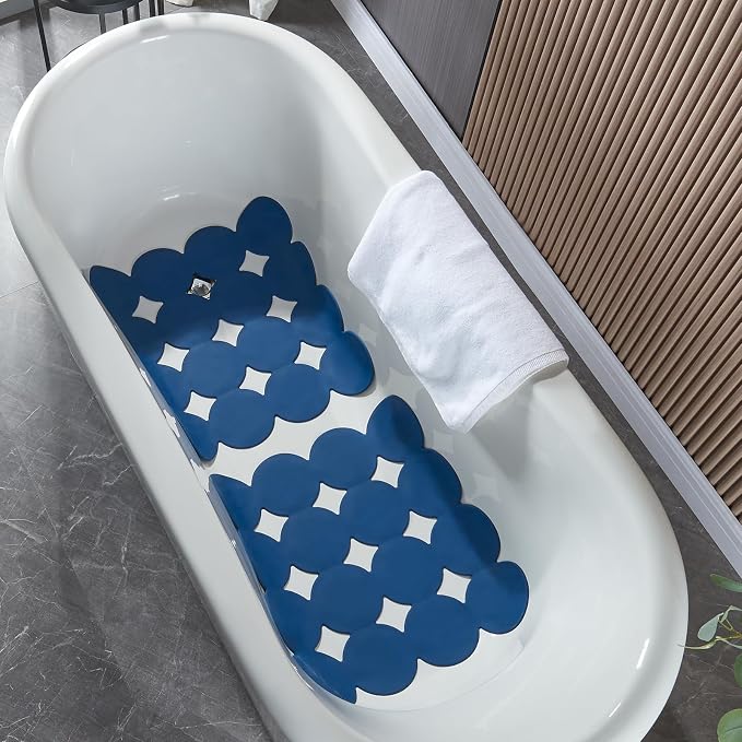 Webos Square Shower Mat Nonslip - Rubber Bathtub Mat with Suction Cups for Inside Shower Bathroom Floor (Navy Blue, 21X21“)
