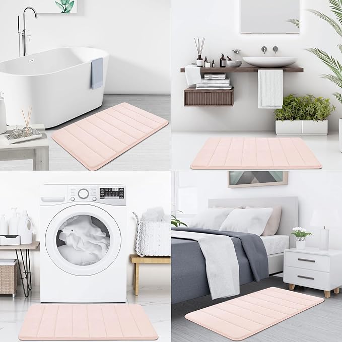 Buganda Memory Foam Bath Mat 59 x 20, Ultra Soft Absorbent Bathroom Rugs | Pink, Machine Washable Quick Dry Bath Mats for Bathroom Floor, Shower and Tub, Home Decor Accessories