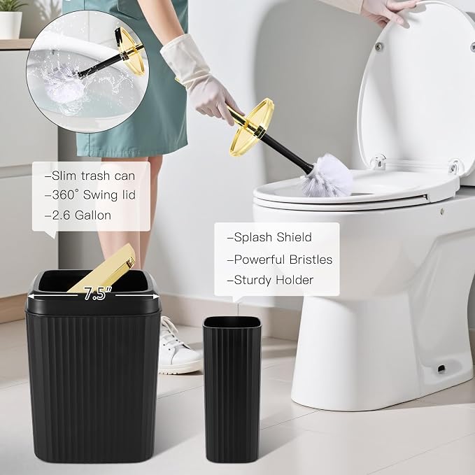 32PCS Bathroom Accessory Set Black Bathroom Accessories Bathroom Set, Shower Curtain Set, 2 Piece Bath Towel Set, 3PC Soap Dispenser, Toilet Brush & Trash Can
