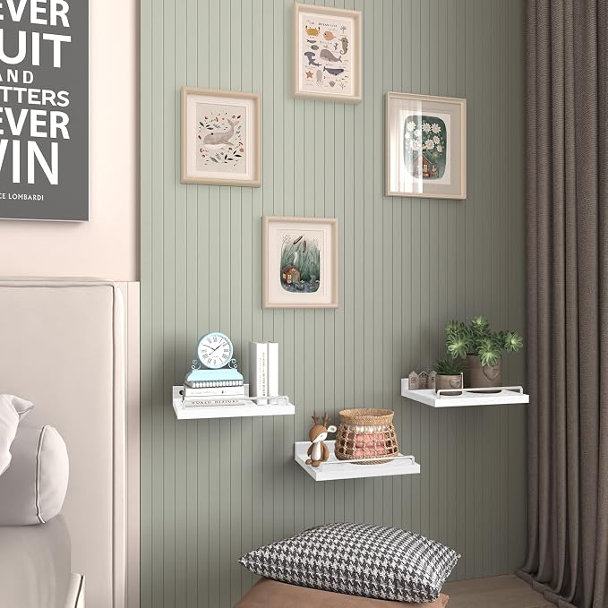 RYOFOBETTO Small Floating Shelf, 6 X 9 Inches Farmhouse Wall Shelves for Living Room, Bedroom, Picture Frames, Plants, Kitchen, Set of 3 (White)