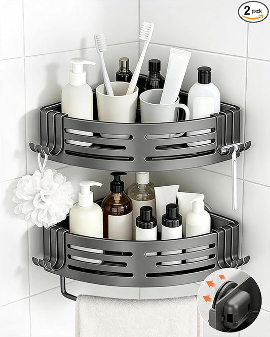 Conworld Corner Shower Caddy Suction Cups, No-Drilling Corner Shower Shelf | No Drilling, No Wall Damage, Aluminum, Rustproof, Suitable for Ceramic Tiles and Glass Walls