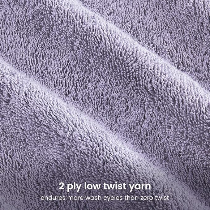 100% Organic Cotton Bath Towel Set | 700 GSM Plush 6-Piece Premium Towel Set GOTS Certified, 2 Bath Towels, 2 Hand Towels & 2 Washcloths - Lavender
