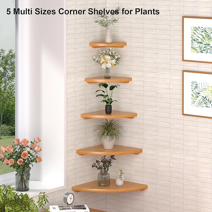 Gieanoo Corner Floating Shelf 10inch Solid Oak Wood Floating Corner Shelf with Wire Hole Corner Wall Mount Storage Display Shelves for Living Room Bedroom Bathroom Kitchen