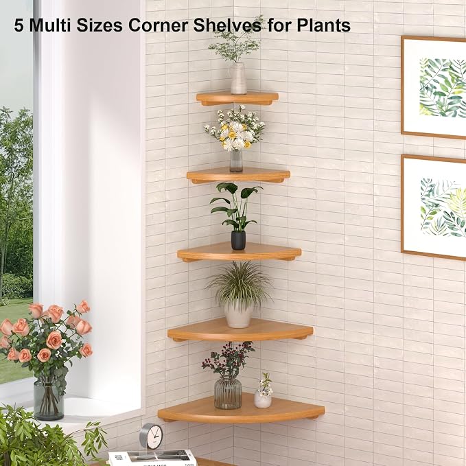 Gieanoo Corner Wall Shelf,12inch Solid Oak Wood Floating Corner Shelf with Wire Hole Corner Wall Storage Display Shelves for Living Room Bedroom Bathroom Kitchen