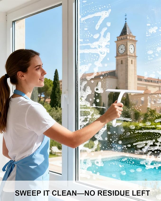 Shower Squeegee for Glass Doors, 8 in Silicone Bathroom Squeegee with Hook | Mutil-Purpose Glass Squeegee for Tile Shower Walls, Floors, Windows, Car Cleaning, No-Squeak & Streak Free Squeegee Tool