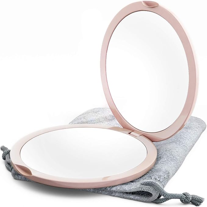 4" Compact Travel Makeup Mirror,1x/10x Magnification, Dual-Sided (Pink)