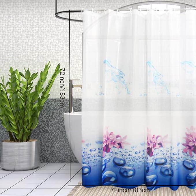 TIKABC Shower Curtain Liner, 4G PEVA Shower Liner, Plastic Waterproof Shower Curtains, 72x72 inch with Grommet Holes 3 Magnetic Weights