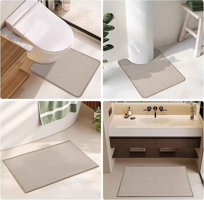 TYUU Bathroom Rugs Non Slip Washable, Super Absorbent Thin Bath Mat Quick Dry Low Pile Bathroom Rug, Beige 24"x47"