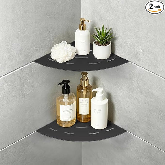 soaez Matte Black Corner Shower Shelf, SUS304 Stainless Steel Recessed Bathroom Shower Shelves, No Drilling Grout Mount Shelf for Shower, Bathroom Accessories (8", 2Pack)