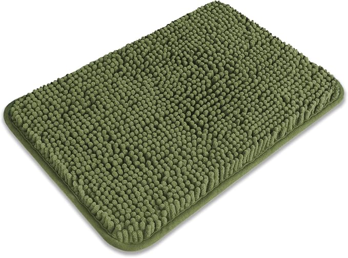 Small Bathroom Rug 12"x18" – Washable and Absorbent Bath Mat, Non Slip, Thick Soft Chenille Bath Rugs for Bathroom, Shower, Sink, Dog mat(Sage)