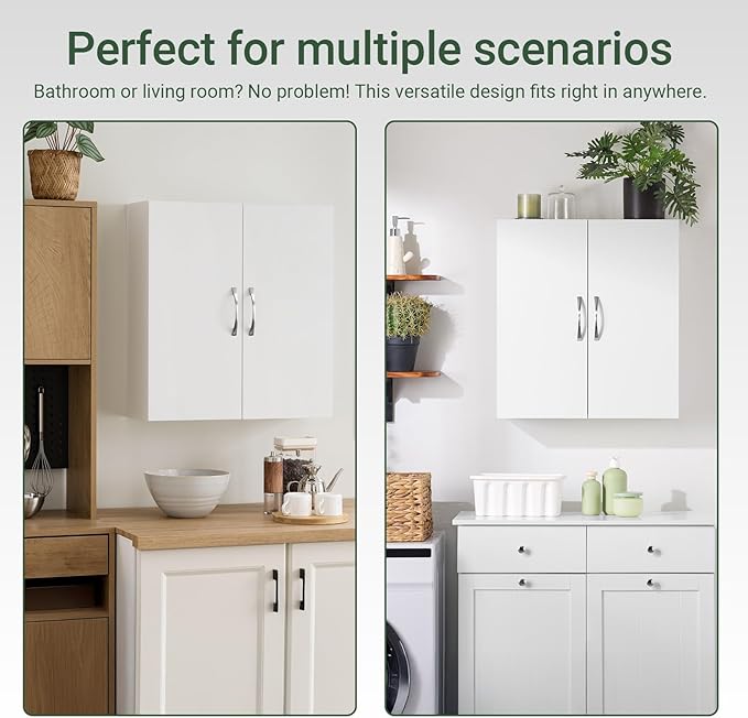SoBuy Multifunctional Wall Mount Storage Cabinet, Wall Size, White | Wall Mount Over-Toilet Medicine Cabinet With Shelf, Multi-Purpose Storage For Kitchen Bathroom Laundry