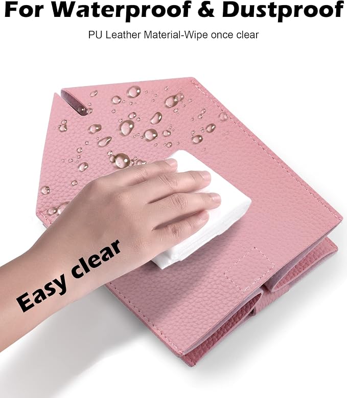 Tissue Box Cover for PU Leather, Modern Simple Solid Color Holder Square Tissue Bag, Ideal for Bathrooms,Office,Car,Nightstand,Outdoor Tent,Dining Table,5"X5"X5", Double Pink