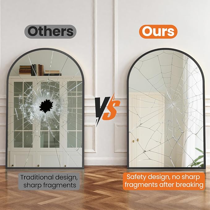 NEWBULIG 40"X30" Arched Bathroom Mirror for Over Sink, Wall Vanity Mirror | Tempered Glass, Anti-Rust Arched Metal Framed, Hanging or Leaning, Farmhouse Home Decor, Black