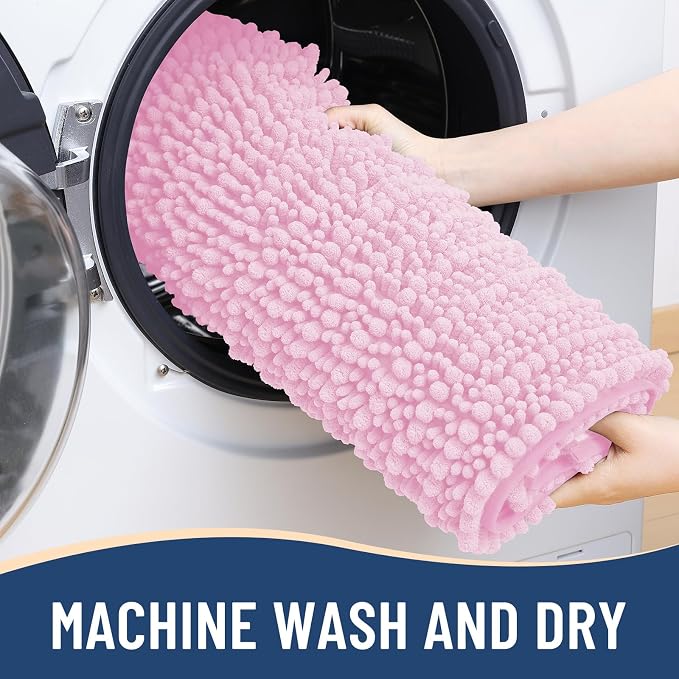 Arotive Bathroom Rugs Mat 24x16, Soft Absorbent Chenille Shaggy Bath Mat | Pink, Machine Wash Dry, Bath Rugs for Bathroom Floor, Tub and Shower, Home Decor Accessories