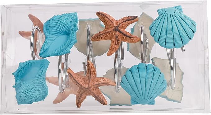 Seashell Shower Curtain Hooks 12pcs Beach Shower Curtain Rings Bath Shower Hooks Rust Proof Curtain Hangers Coastal Bathroom Accessories Decor
