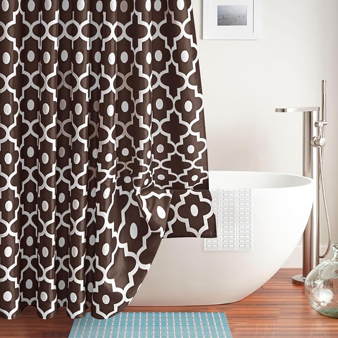 Biscaynebay Textured Fabric Shower Curtains for Bathroom 72" X 72", Brown Morocco Pearl Printed Modern Hotel Luxury Quality Cloth Bath Curtain Machine Washable