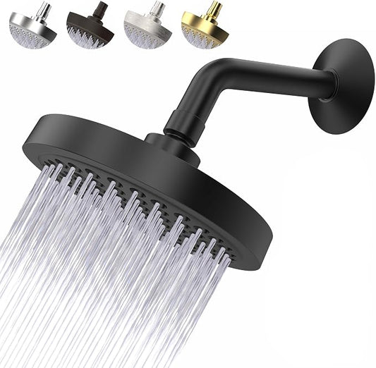 Shower Head - High Pressure 2.5 GPM - Matte Black | Anti-clog silicone nozzles, removable restrictor, easy-clean fixed replacement