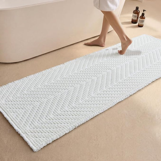 Sunfly Waffle Runner Rug for Bathroom, Long Boho Bath Mat Non-Slip Washable Super Absorbent Quick Dry, Farmhouse Bathroom Decor 24"x72" Cream