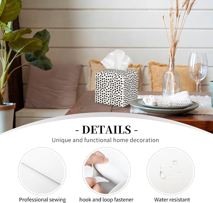 Polka Dot Black Circle Tissue Box Cover Square,Abstract Round Brush Strokes Tissue Box Holder Waterproof Leather Facial Paper Organizer Dispenser for Bathroom Home Car Nightstand Vanity Desk