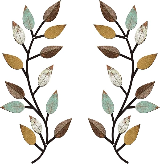 Zhengmy 2 Pcs Metal Leaf Wall Art Vine Branch Decor,Bright Colors