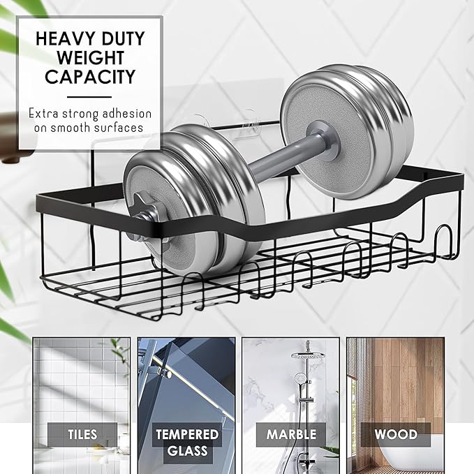 Clara Clark Bathroom Set - Grey Bathroom Accessories Set, 6PC Bathroom Accessory Set, Bathroom Sets with Adhesive Corner Shower Caddy Hanging, Toilet Brush, Trash Can & Soap Dispenser