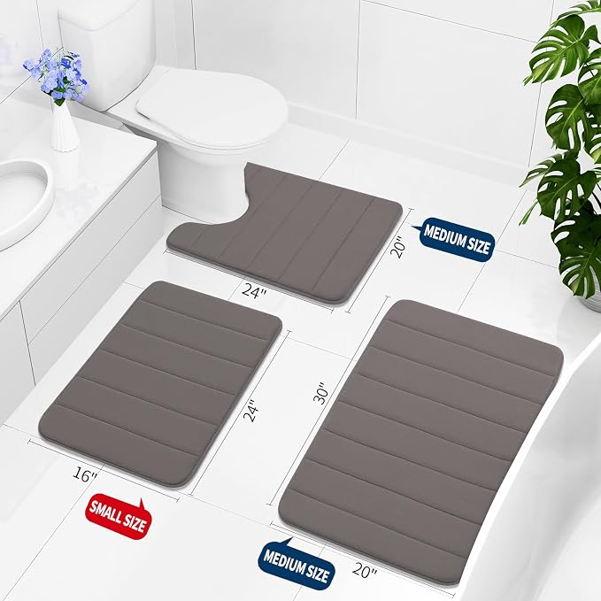 Buganda Memory Foam Bath Mat 30 x 20, Ultra Soft Absorbent Bathroom Rugs | Taupe, Machine Washable Quick Dry Bath Mats for Bathroom Floor, Shower and Tub, Home Decor Accessories