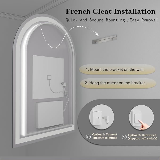32x42 Inch Arched LED Bathroom Mirror | Dimmable LED Lighted Bathroom Vanity Mirror, Backlit and Frontlit, Anti-Fog, 3 Colors, Memory, Shatter-Proof, ETL Listed