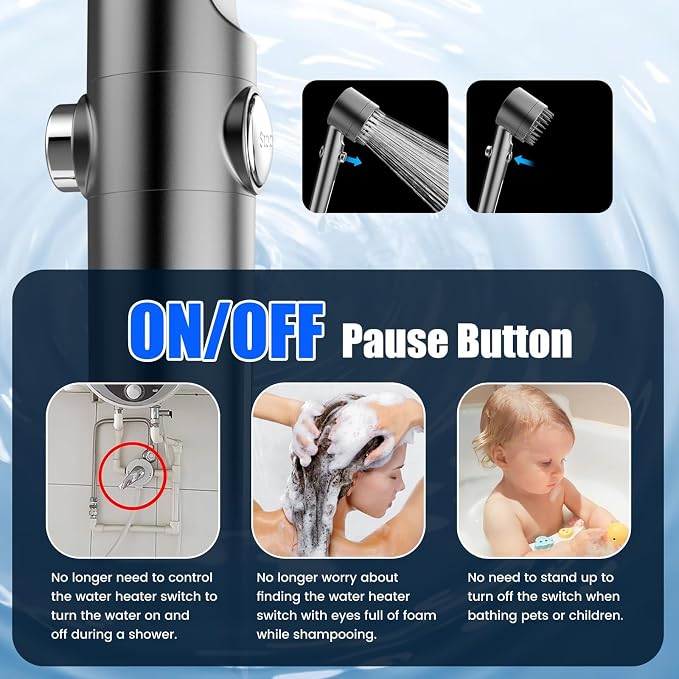 PWERAN Filtered Shower Head with Handheld,High Pressure Shower Heads Filter | ON/OFF Switch,4 Spray,Built-in Power Wash,Detachable Showerhead,Silicone Massage Brush,Remove Chlorine,Reduces Dry Itchy Skin