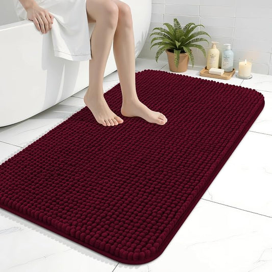Arotive Chenille Bathroom Rugs 36x24, Soft Absorbent Bath Mat, Burgundy | Rubber Backing, Machine Washable Dry Bath Mats for Bathroom Floor, Tub and Shower, Home Decor Accessories