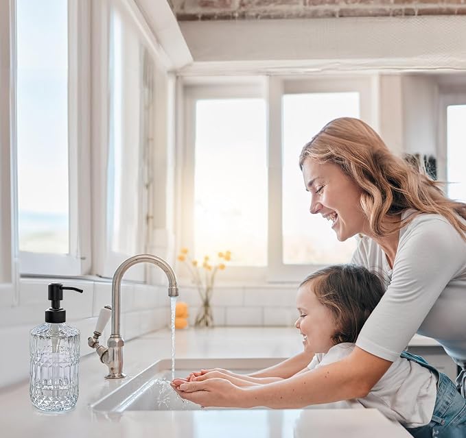 JASAI 18Oz Clear Glass Soap Dispenser with Black Rust Proof Pump | Refillable Kitchen soap Dispenser Thick Glass, Soap Dispenser Bathroom for Hand soap, Dish Soap, Lotion, Body Wash.