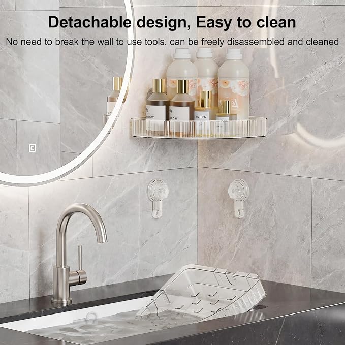 Adhesive Shower Caddy Suction Cup Shower Shelves for Inside Shower No Drilling Bathroom Organizers and Storage Wall Shelf Rack Clear(clear,corner)