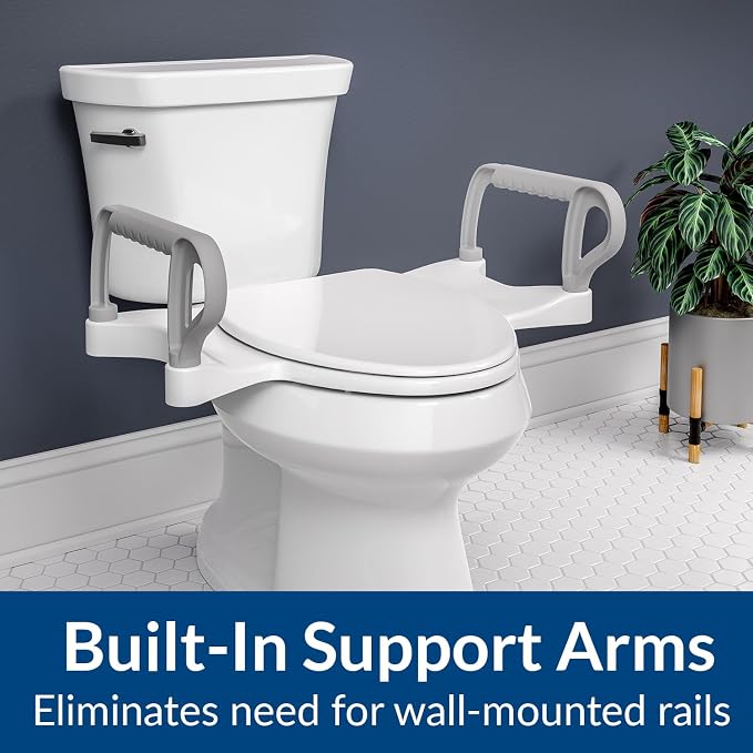 Bemis Assist Toilet Seat with Built-in Support Handles, Hinges Never Loosen, Fits Round and Elongated