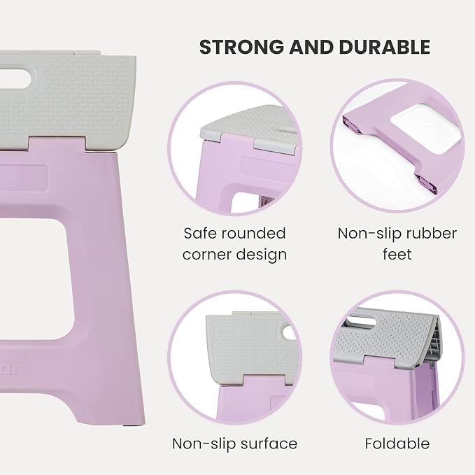 Vigar Compact Folding Step Stool, 12-1/2 in, Purple | 12-1/2 in Foldable Stool, Lightweight Portable Design, Handle, Non Slip Surface, Space-Saving, Supports up to 330 lb
