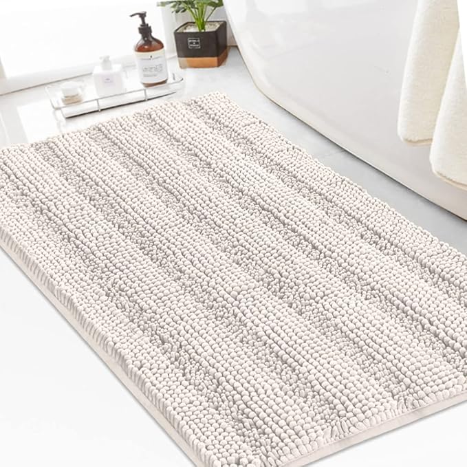 Turquoize Chenille Bath Rugs Shaggy Bathroom Rugs Non Slip Bath Rugs for Bathroom 24 x 36 Ivory Bath Rug Extra Soft and Absorbent Area Rug, 24"x 36", Ivory
