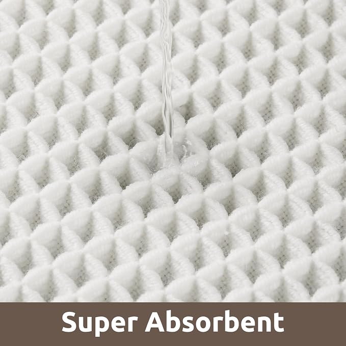 AMOAMI Waffle Bath-Mat, Absorbent Bath Mats for Bathroom Non Slip, Machine Washable Bathroom Rugs with Tassels Ultra Soft Boho Bath Rugs for Floor 2'x6'(24"x72") White
