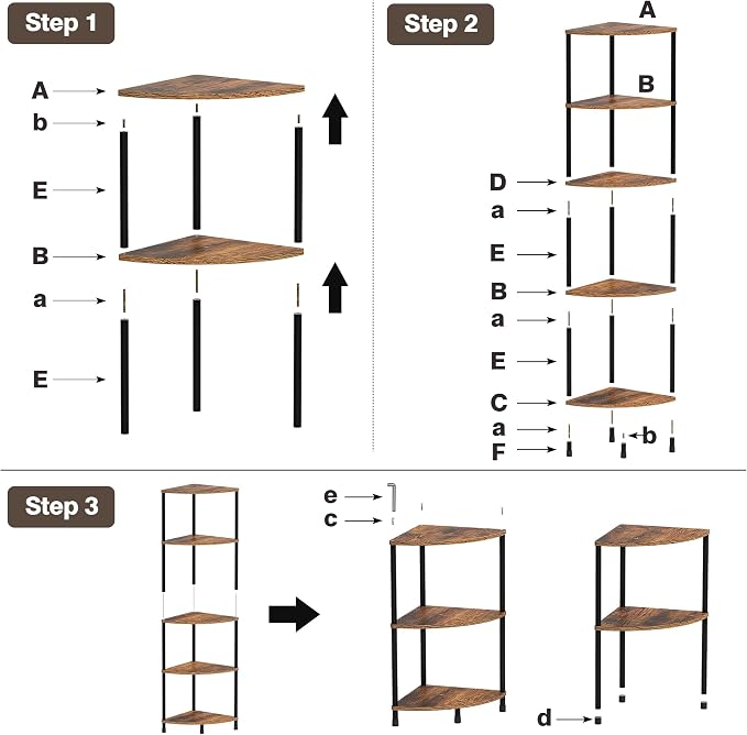 Corner Plant Stand Shelf, 5 Tier Tall Shelf Plant Stand for Indoor Plants, Rustic Brown Corner Bookshelf Wall Decor Living Room, 44.1" Display Shelf for Bedroom, Bathroom, Small Space