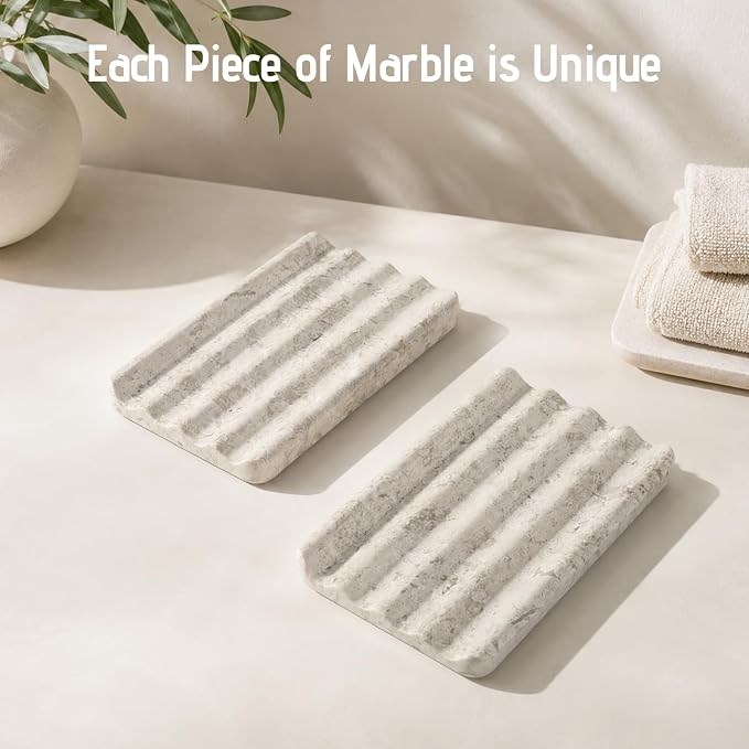 Karibiber Marble Soap Dish, Bar Soap Dish Shower, Grey Bathroom Soap Holder, Stone Sponge Holder for Kitchen Sink