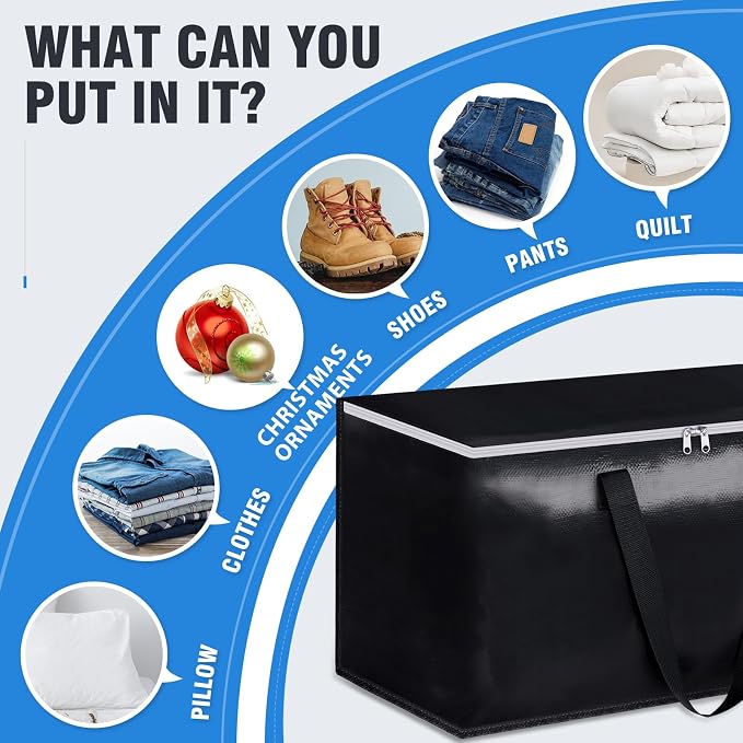 Heavy Duty Moving Bags, Extra Large Storage Bags, 76L, 4-Pack, Black | Foldable, with Zippers, Tag Pocket & Handles, Reusable, Space-saving, Water-Resistant, for moving & storage, Versatile Use