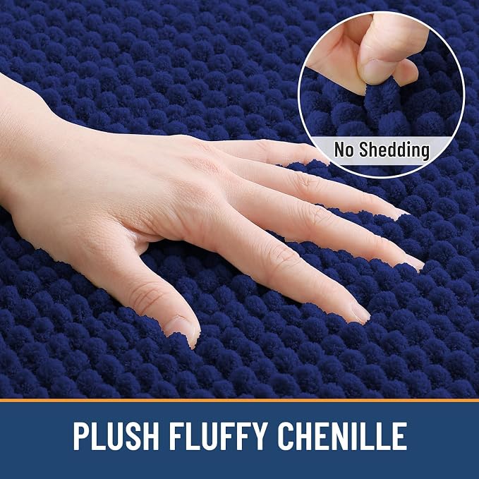 Arotive Chenille Bathroom Rugs 47x32, Soft Absorbent Bath Mat, Navy | Rubber Backing, Machine Washable Dry Bath Mats for Bathroom Floor, Tub and Shower, Home Decor Accessories
