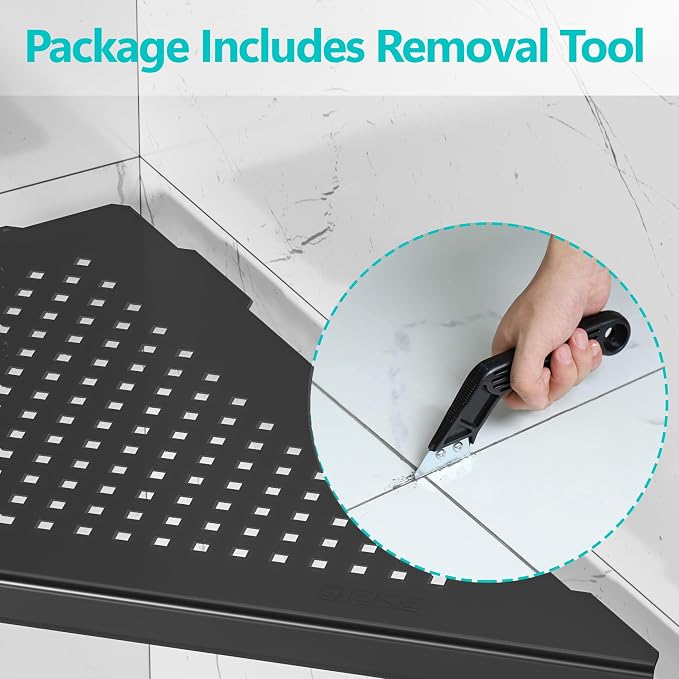 Qeke 2 Pack Bathroom Corner Shelf, Recessed 12" Corner Shower Shelf, SUS304 Stainless Steel Triangular Wall Mount, No Drilling, Matte Black | 304 Stainless Steel Grout in Bathroom Corner Shelves, Bathroom Shelf for Tiled Wall, Rustproof, No Drilling Re...