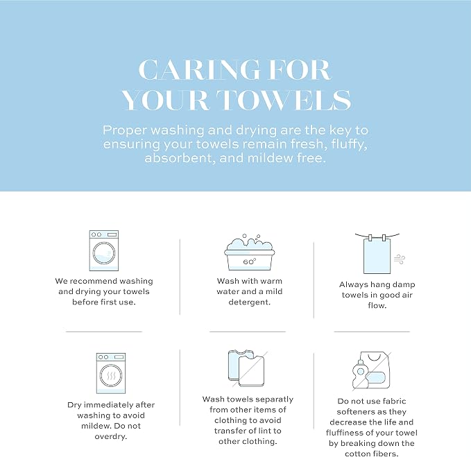 White Classic Luxury Light Blue Hand Towels - Soft 100% Turkish Cotton | Highly Absorbent Hotel spa Bathroom Towel Collection | 16x30 Inch | Set of 6