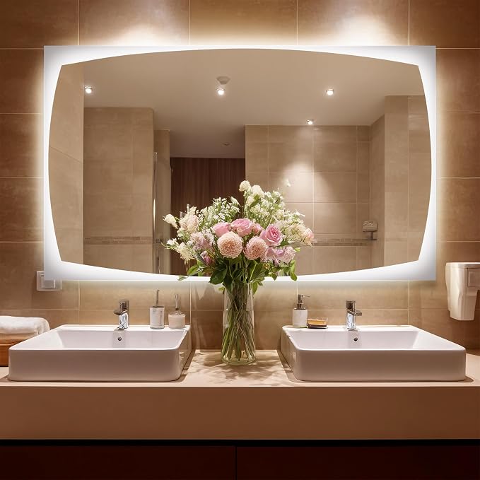 60''x36'' Lighted Mirrors for Vanity Wall Backlit, Rectangular LED Bathroom Mirror Frameless with Lights, Dimmable, 3 Colors,Tempered Glass, Shatter-Proof